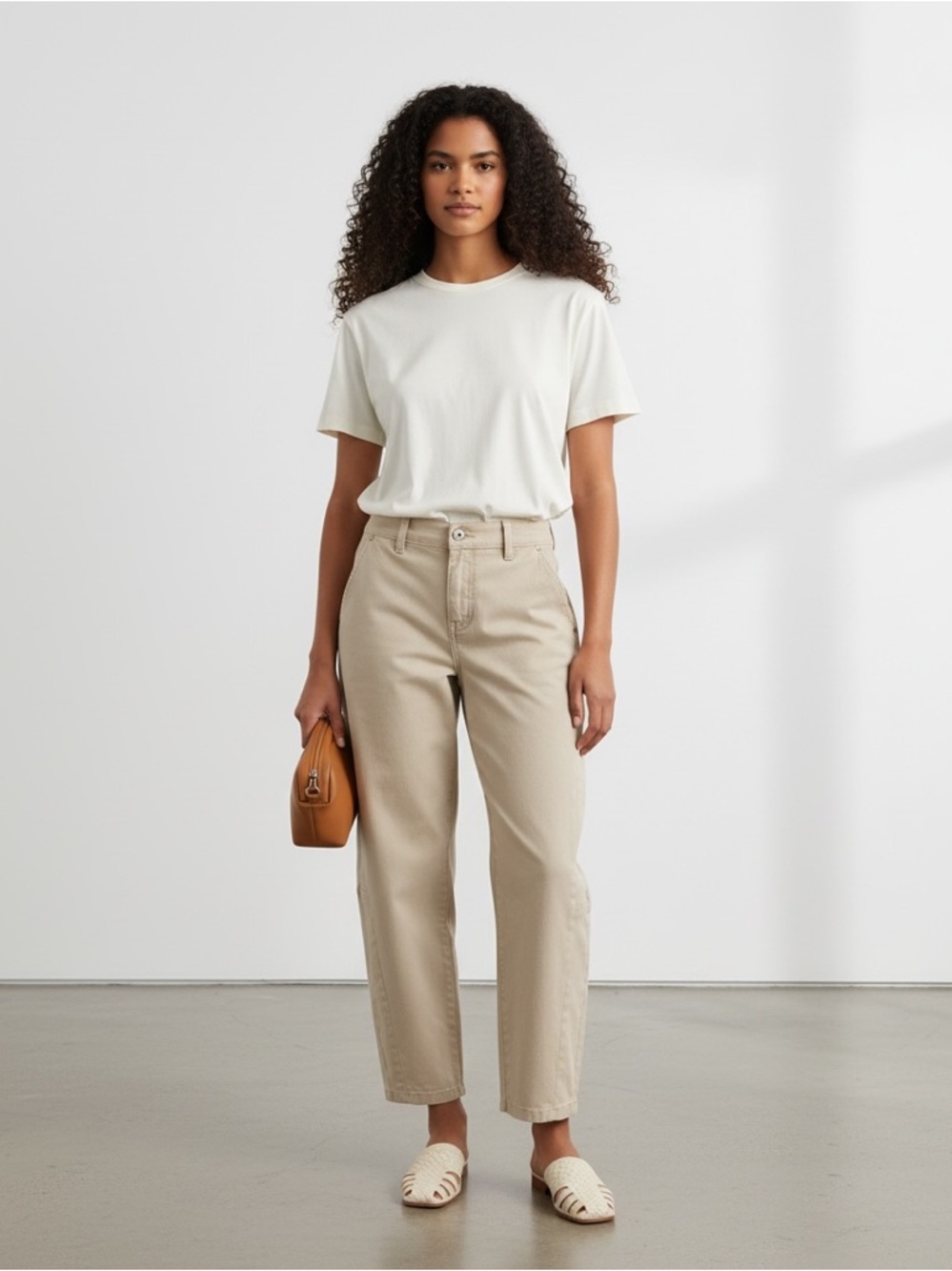 1302 • Almond Soft Stretch Relaxed Fit Barrel Jeans
